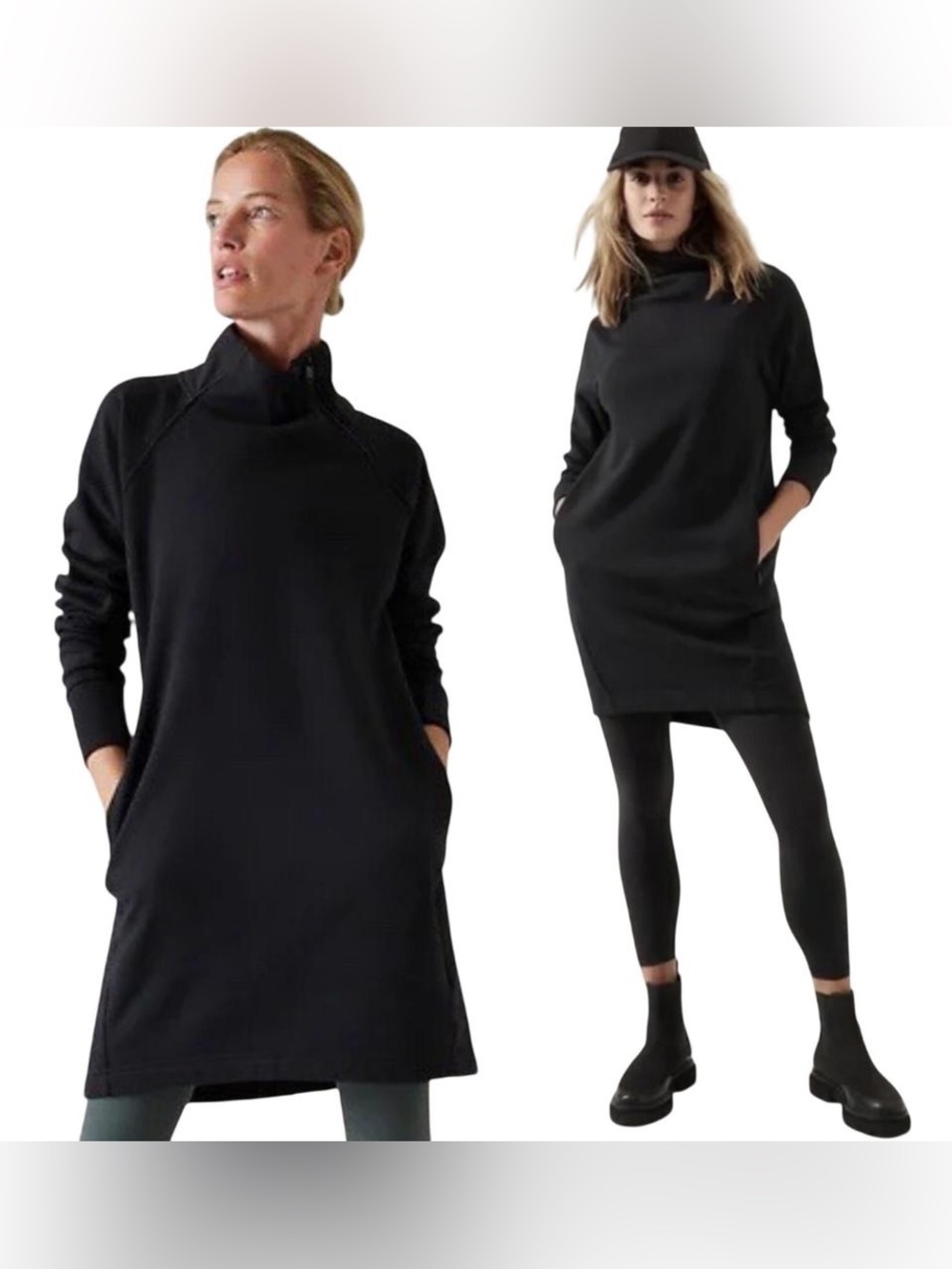 🖤 Athleta Karma Sweatshirt Dress XL Black Mock Neck Athleisure Cozy Minimalist